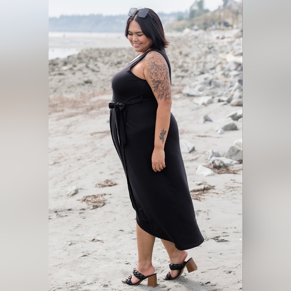 Zenana Black Tulip Style Dress with Tie - Picture 4 of 10